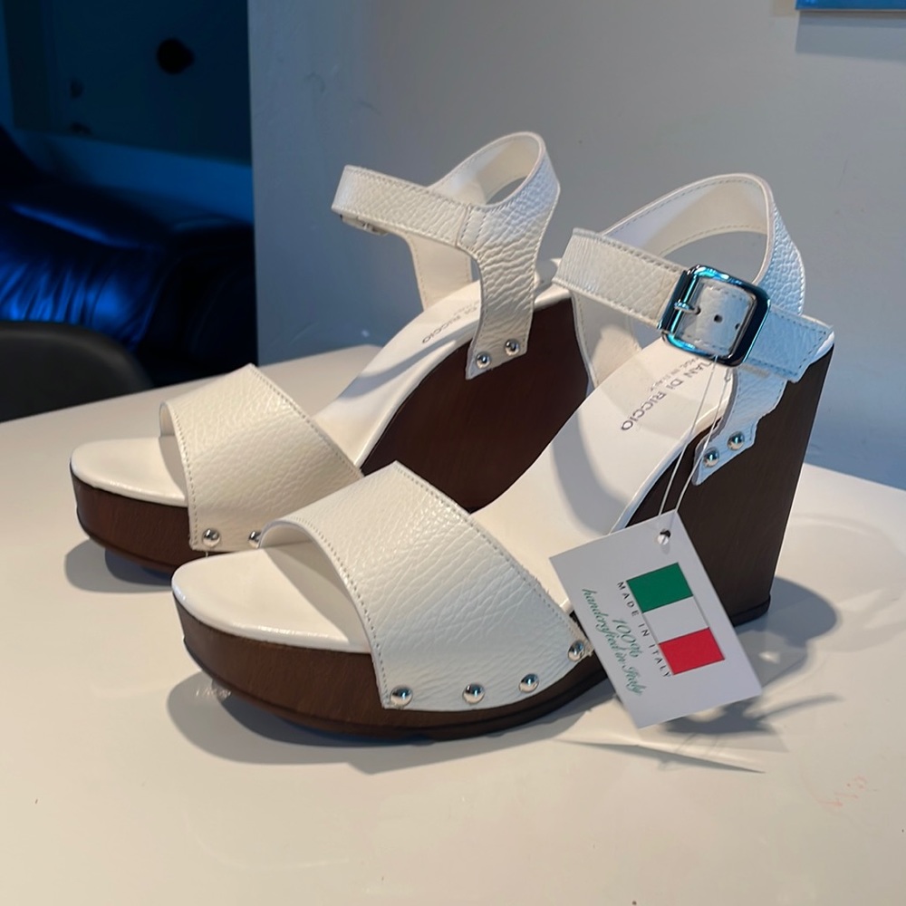 CHRISTIAN DE ROCCO white leather wedge sandals - Made in Italy